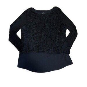 Chicos Black Fuzzy Shimmer Sheer Long Sleeve Fancy Top Size 3